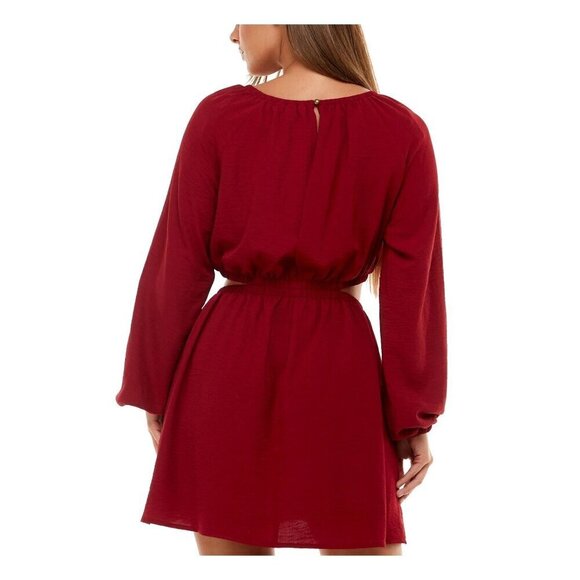 Speechless Womens Red Cut Out Elastic Waist Button Closure Blouson -M - Picture 3 of 9